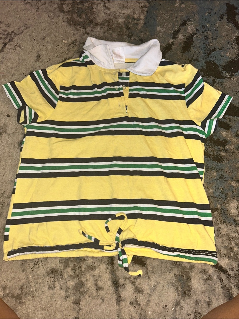 Striped Yellow Polo Tie-Hem Tee - Picture 1 of 2